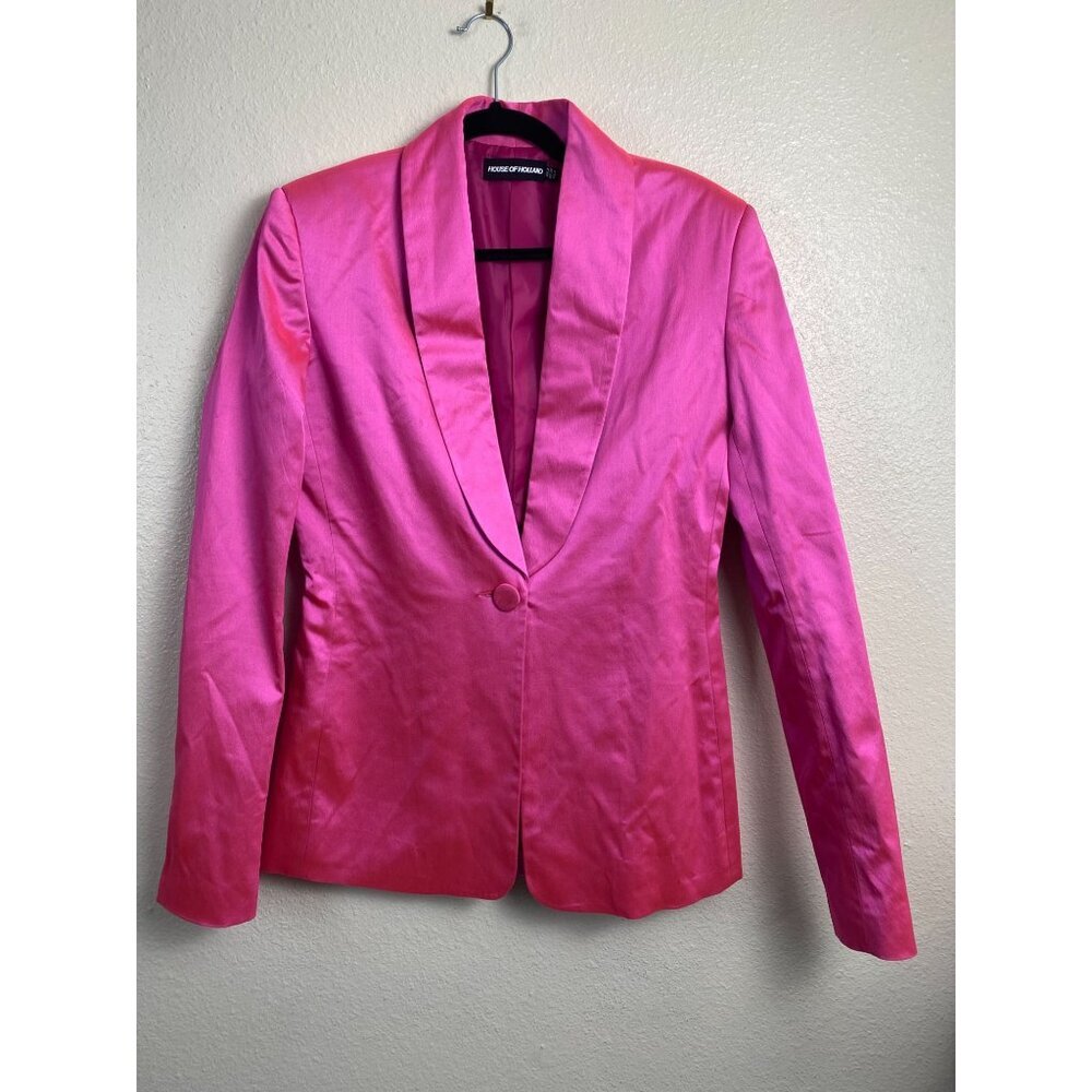 House of Holland Women's Long Sleeve Blazer jacket Size 4 Neon Pink Retro Disco